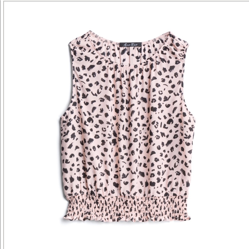 Alice blue polyester smocked spot detail blouse.